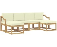 Lauko sofos komplektas 6 pcs Balta ir kreminė Poliesteris