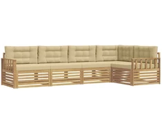Lauko sofos komplektas 6 pcs Balta ir kreminė Poliesteris