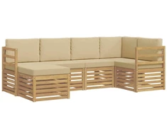 Lauko sofos komplektas 6 pcs Balta ir kreminė Poliesteris