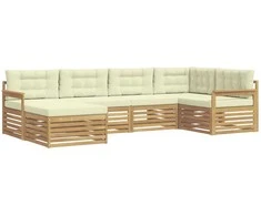 Lauko sofos komplektas 6 pcs Balta ir kreminė Poliesteris