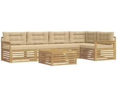 Lauko sofos komplektas 6 pcs Balta ir kreminė Poliesteris