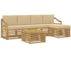 Lauko sofos komplektas 6 pcs Balta ir kreminė Poliesteris
