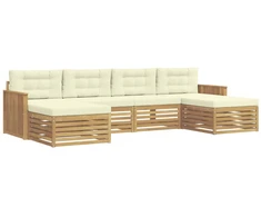 Lauko sofos komplektas 6 pcs Balta ir kreminė