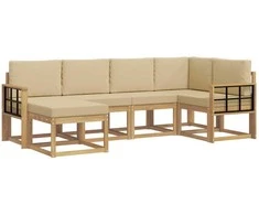 Lauko sofos komplektas 6 pcs Balta ir kreminė Poliesteris