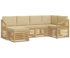 Lauko sofos komplektas 6 pcs Balta ir kreminė Poliesteris