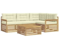 Lauko sofos komplektas 6 pcs Balta ir kreminė Poliesteris