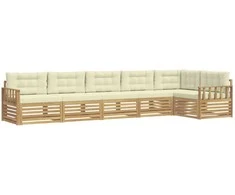 Lauko sofos komplektas 6 pcs Balta ir kreminė Poliesteris