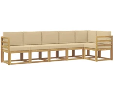 Lauko sofos komplektas 6 pcs Balta ir kreminė Poliesteris