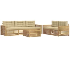 Lauko sofos komplektas 6 pcs Balta ir kreminė
