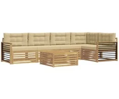 Lauko sofos komplektas 6 pcs Balta ir kreminė Poliesteris