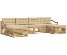 Lauko sofos komplektas 6 pcs Balta ir kreminė