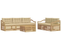 Lauko sofos komplektas 6 pcs Balta ir kreminė