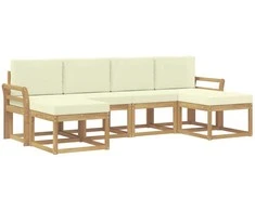 Lauko sofos komplektas 6 pcs Balta ir kreminė Poliesteris