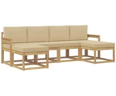 Lauko sofos komplektas 6 pcs Balta ir kreminė Poliesteris