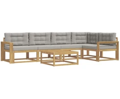 Lauko sofos komplektas 6 pcs Balta ir šviesiai pilka