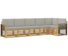 Lauko sofos komplektas 6 pcs Balta ir šviesiai pilka