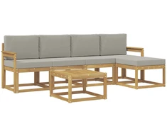 Lauko sofos komplektas 6 pcs Balta ir šviesiai pilka