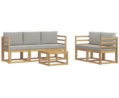 Lauko sofos komplektas 6 pcs Balta ir šviesiai pilka