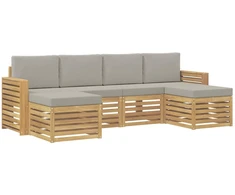 Lauko sofos komplektas 6 pcs Balta ir šviesiai pilka