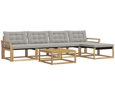 Lauko sofos komplektas 6 pcs Balta ir šviesiai pilka