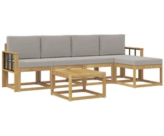 Lauko sofos komplektas 6 pcs Balta ir šviesiai pilka