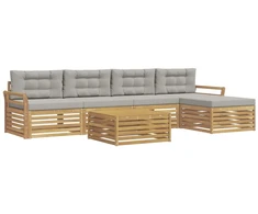 Lauko sofos komplektas 6 pcs Balta ir šviesiai pilka