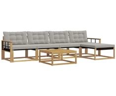 Lauko sofos komplektas 6 pcs Balta ir šviesiai pilka