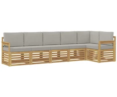 Lauko sofos komplektas 6 pcs Balta ir šviesiai pilka