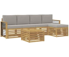 Lauko sofos komplektas 6 pcs Balta ir šviesiai pilka