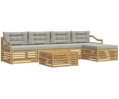 Lauko sofos komplektas 6 pcs Balta ir šviesiai pilka