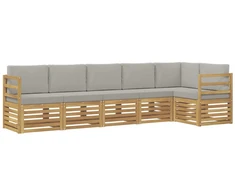 Lauko sofos komplektas 6 pcs Balta ir šviesiai pilka