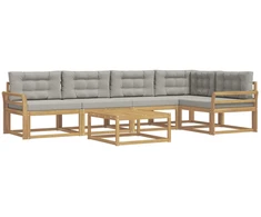 Lauko sofos komplektas 6 pcs Balta ir šviesiai pilka