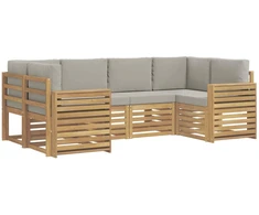 Lauko sofos komplektas 6 pcs Balta ir šviesiai pilka