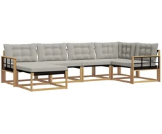 Lauko sofos komplektas 6 pcs Balta ir šviesiai pilka