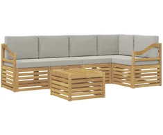 Lauko sofos komplektas 6 pcs Balta ir šviesiai pilka
