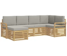 Lauko sofos komplektas 6 pcs Balta ir šviesiai pilka