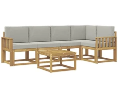 Lauko sofos komplektas 6 pcs Balta ir šviesiai pilka