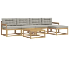 Lauko sofos komplektas 6 pcs Balta ir šviesiai pilka