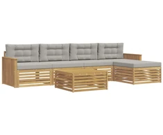 Lauko sofos komplektas 6 pcs Balta ir šviesiai pilka