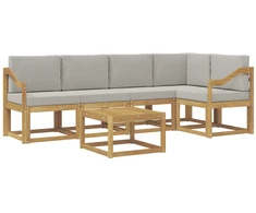 Lauko sofos komplektas 6 pcs Balta ir šviesiai pilka