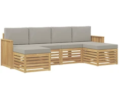 Lauko sofos komplektas 6 pcs Balta ir šviesiai pilka