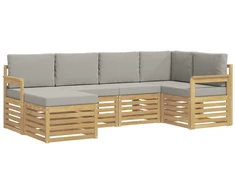 Lauko sofos komplektas 6 pcs Balta ir šviesiai pilka
