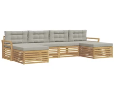Lauko sofos komplektas 6 pcs Balta ir šviesiai pilka