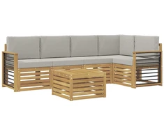 Lauko sofos komplektas 6 pcs Balta ir šviesiai pilka