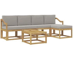 Lauko sofos komplektas 6 pcs Balta ir šviesiai pilka