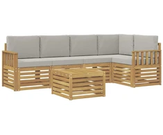 Lauko sofos komplektas 6 pcs Balta ir šviesiai pilka