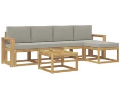 Lauko sofos komplektas 6 pcs Balta ir šviesiai pilka