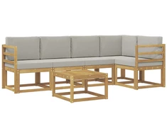 Lauko sofos komplektas 6 pcs Balta ir šviesiai pilka