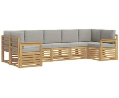 Lauko sofos komplektas 6 pcs Balta ir šviesiai pilka