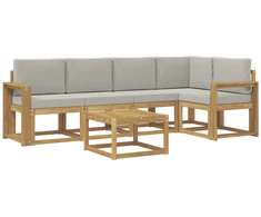 Lauko sofos komplektas 6 pcs Balta ir šviesiai pilka